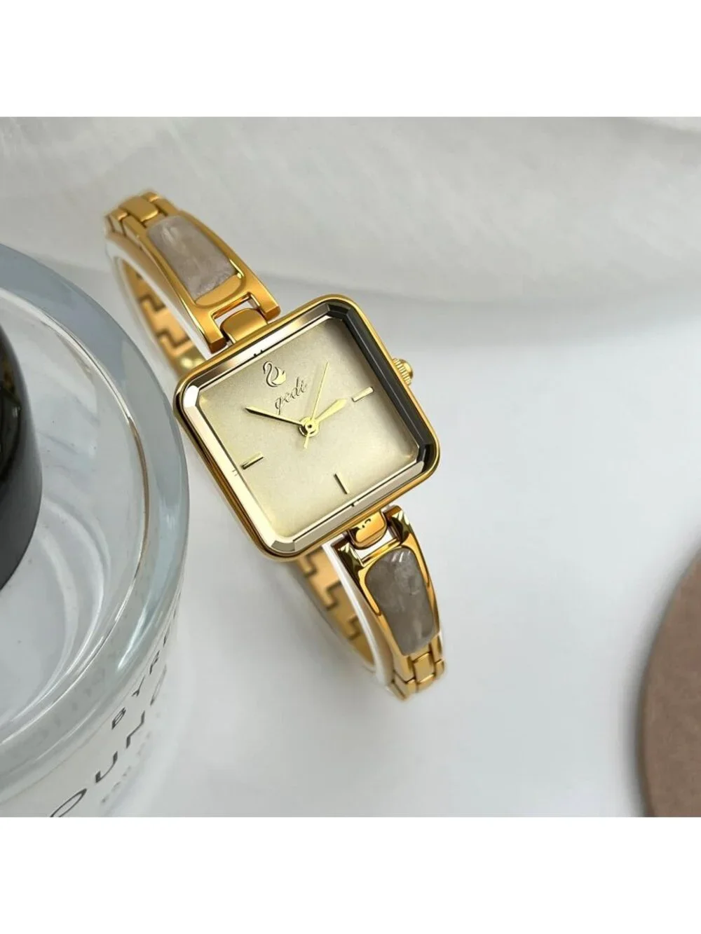 Women's Gold Small Minimalist Square Bracelet Classic Elegant Quartz Wrist Watch